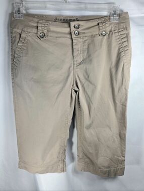 Sonoma Life + Style Tan Cotton Blend Long Modern Skimmer Shorts Petite Size 8P